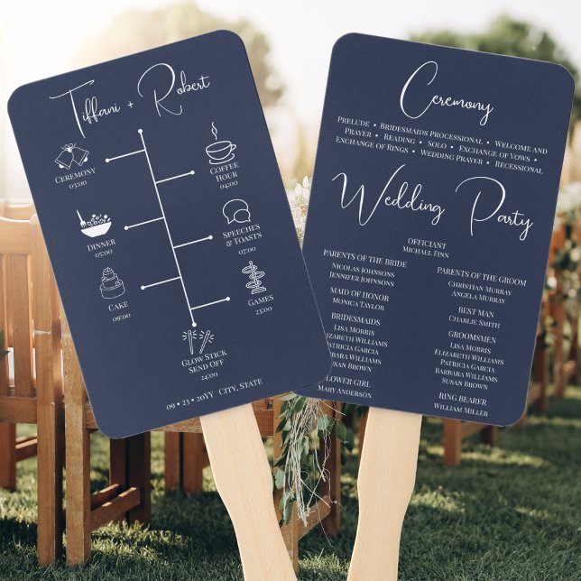 Leque Ícones de Linha do Tempo de Casamento Azul Naval E (Criador carregado)