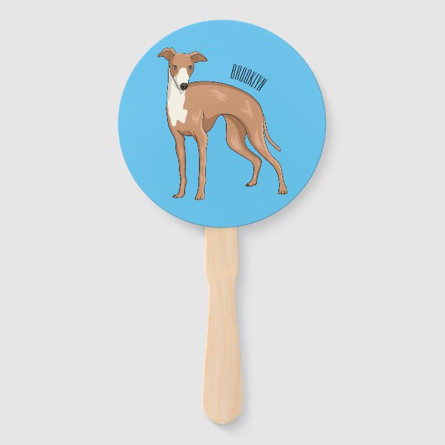 Leque Ilustração de desenho animado de cão Greyhound (Frente)