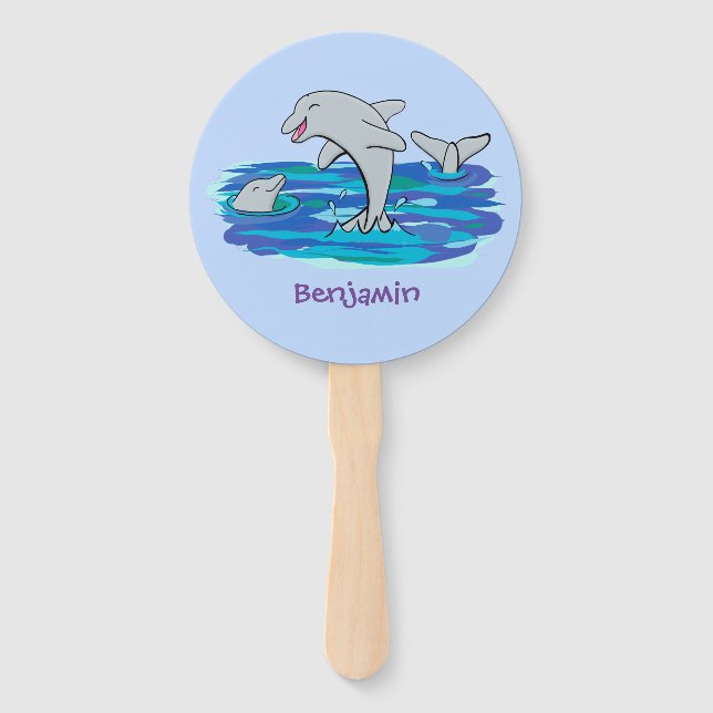 Leque Ilustração de desenho animado de golfinhos alegres (Frente)
