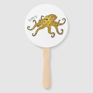 Leque Ilustração de desenho animado de polvo de anel azu