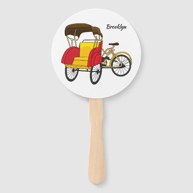 Leque Ilustração de desenho animado do rickshaw Pedicab (Frente)