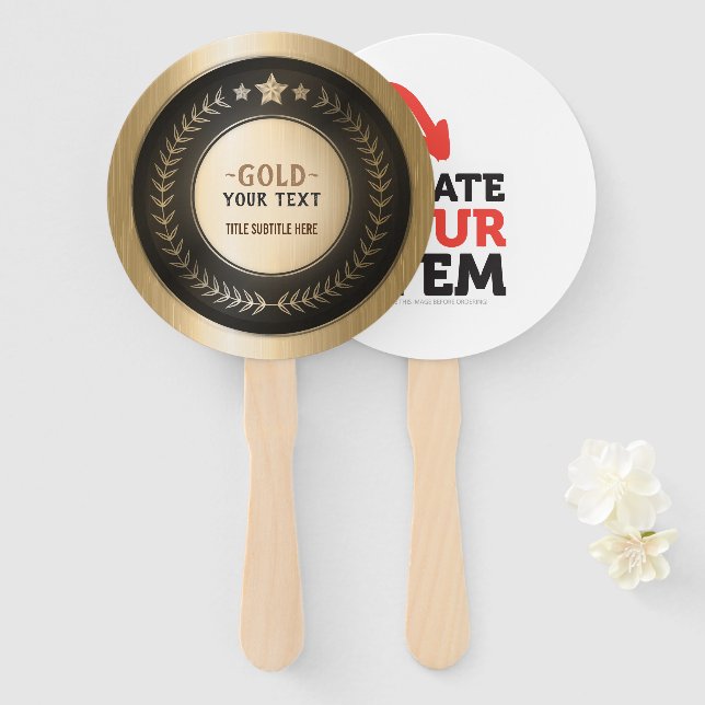 Leque IMPRESSÃO PERSONALIZADO MEDAL Dourado #1 ADICIONE  (Frente e Verso)