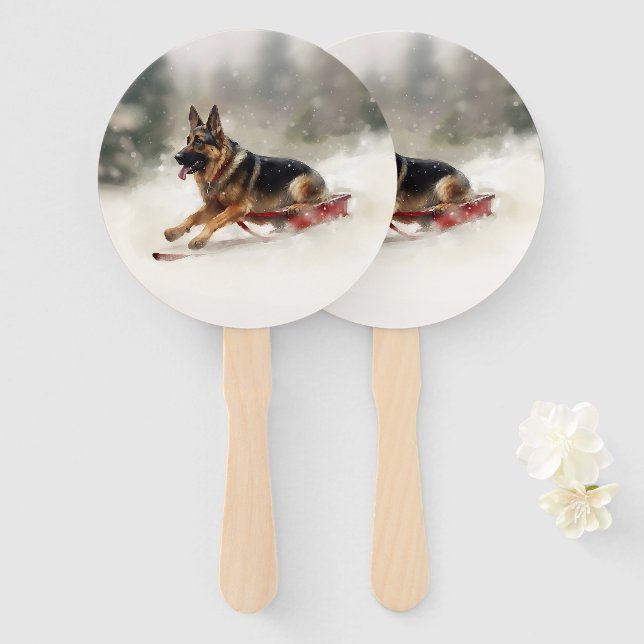 Leque Inverno de german shepherd Natal (Frente e Verso)