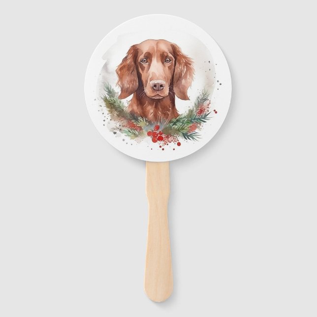 Leque Irlandês Red Setter Christmas Wreath Festivo Pup (Frente)