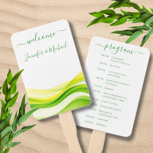 Leque Island Citrus Green and Yellow Wedding Program (Island Citrus Green and Yellow Wedding Program Hand Fan )