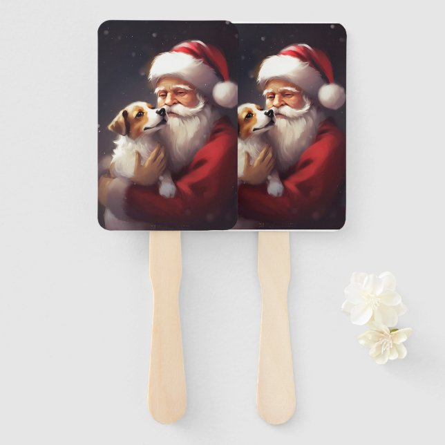 Leque Jack Russell Com Papai Noel Natal Festivo (Frente e Verso)