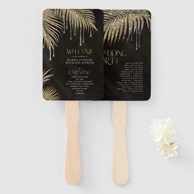 Leque Jewel Palm Leaf Ceremony Program Dourado ID830 (Frente e Verso)