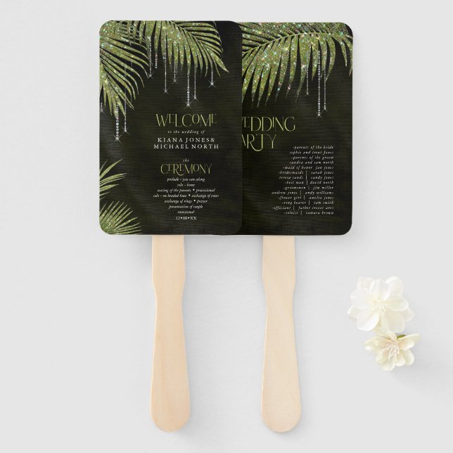 Leque Jewel Palm Leaf Ceremony Program Green ID830 (Frente e Verso)
