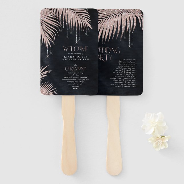 Leque Jewel Palm Leaf Ceremony Program Rosa Dourado ID83 (Frente e Verso)