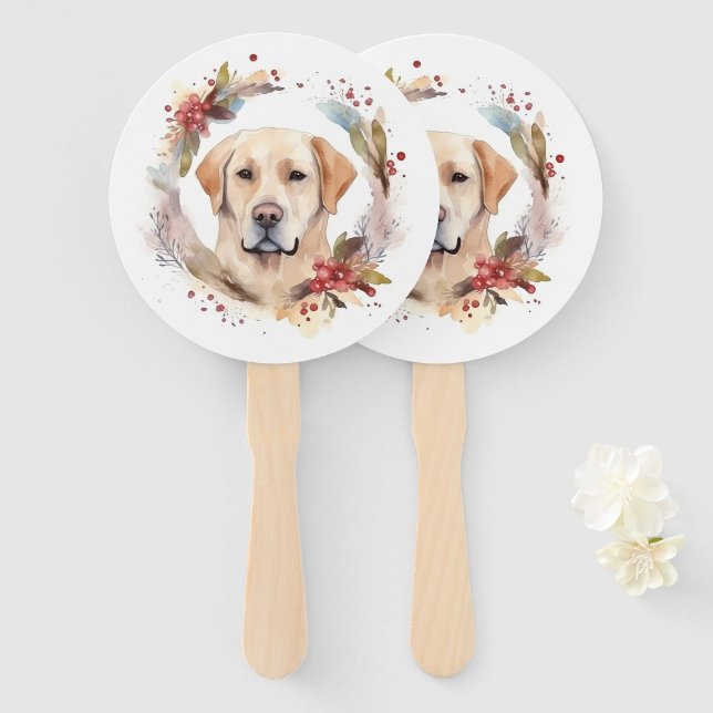 Leque Labrador Christmas Wreath Festivo Pup (Frente e Verso)