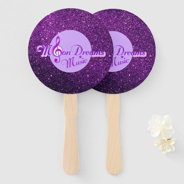 Leque LâmpadaSonhos Música Roxo Faux Glitter (Frente e Verso)