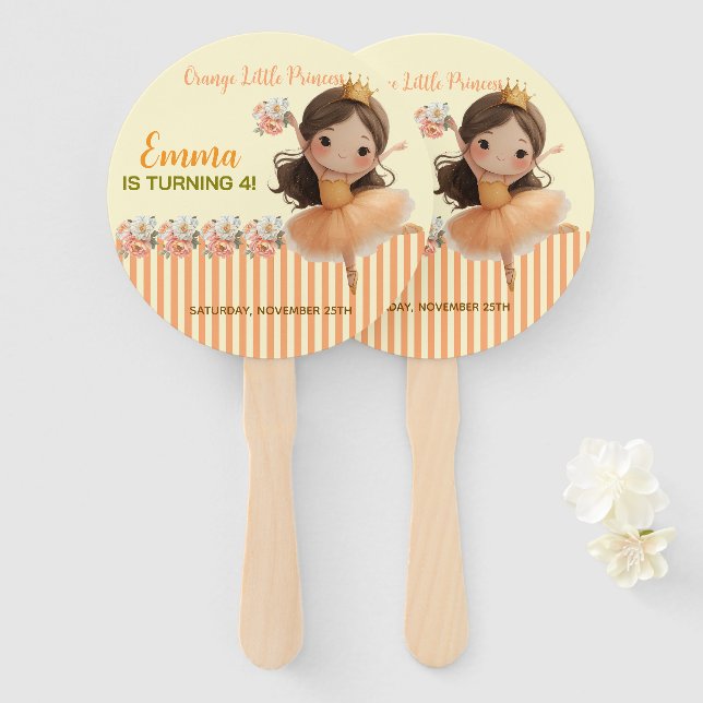 Leque Laranja Pequena Princesa Bola Conjunto de Ventilad (Frente e Verso)