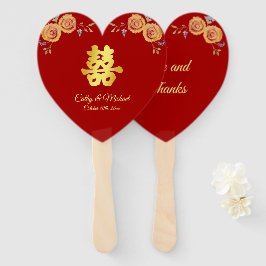 Leque Laranja vermelho floral chinês casamento dupla fel