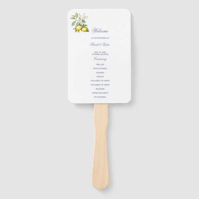 Leque Lemon Wedding Program Hand Fan (Frente)