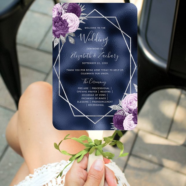 Leque Lilac Floral Marinho Foil Casamento (Criador carregado)