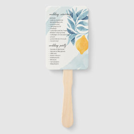 Leque Limão com ilustração botânica das folhas azuis