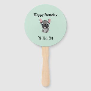 Leque Lindo pug cinza de aniversário nome personalizado