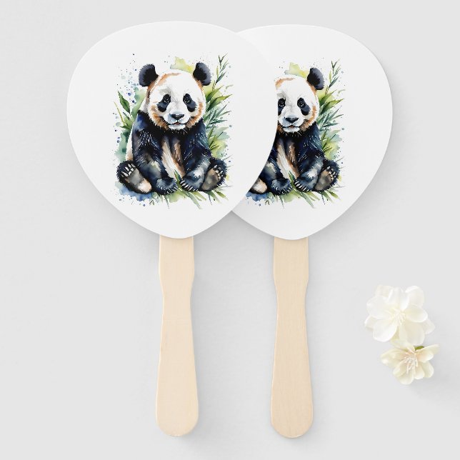 Leque Lindo Urso Panda em Aquarela  (Frente e Verso)