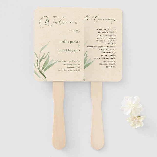 Leque Livro de Artesanato sobre Folhagem Verde Dusty (Frente e Verso)