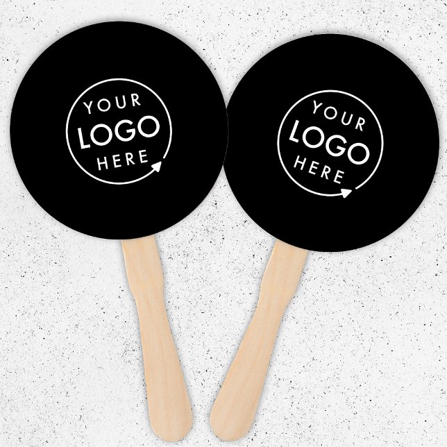 Leque Logotipo da empresa | Promocional preto moderno (Sleek black company branded professional hand fans for small business events & promotion.)