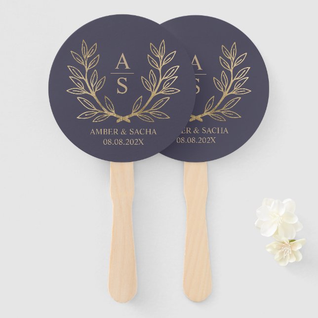 Leque Logotipo De Casamento Monograma Personalizado Com  (Frente e Verso)