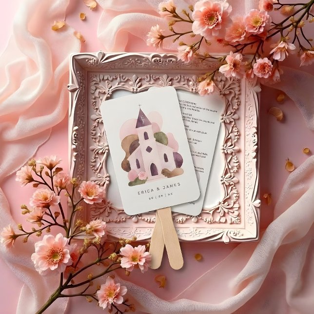 Leque Lovely Rustic Pink Tones Church Wedding Program (Lovely Rustic Pink Tones Church Wedding Program Hand Fan Design.)