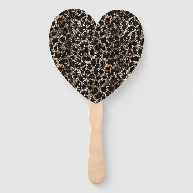 Leque Luxury Glitter Brown Black Gold Leopard Pattern (Frente)