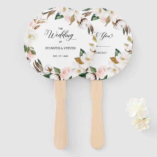 Leque Magnolia Cotton & Floral Wedding Bem-vindo (Frente e Verso)
