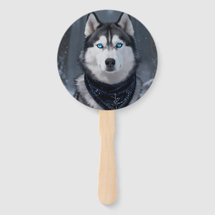 Leque Majestoso Husky Siberiano Olhos Azuis Inverno Neve