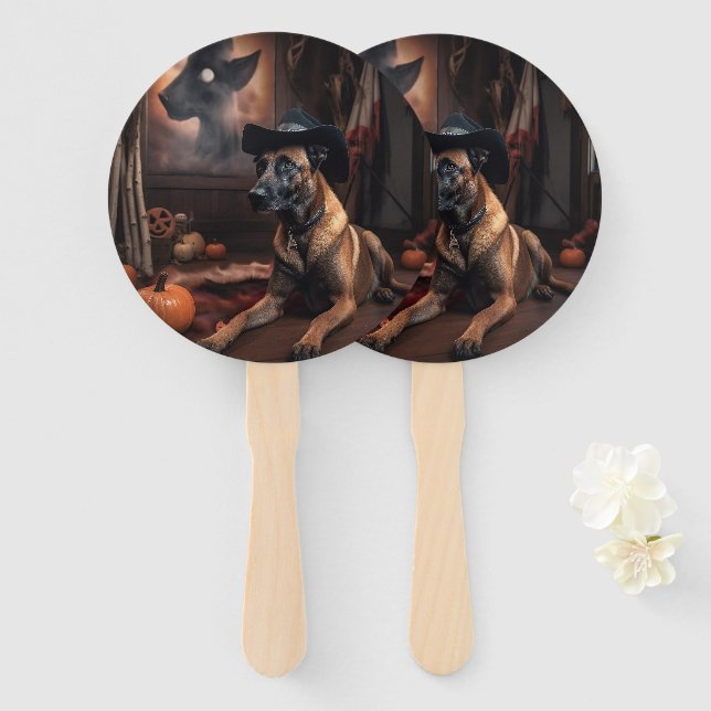Leque Malinois Belgas Abóboras de Halloween Assustadoras (Frente e Verso)