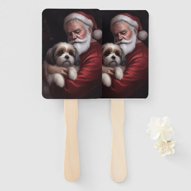 Leque Malti Tzu Com Papai Noel Natal Festivo (Frente e Verso)