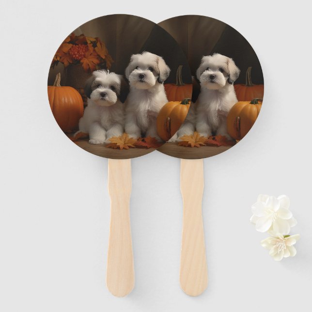 Leque Malti tzu Puppy Autumn Delight Pumpkin (Frente e Verso)