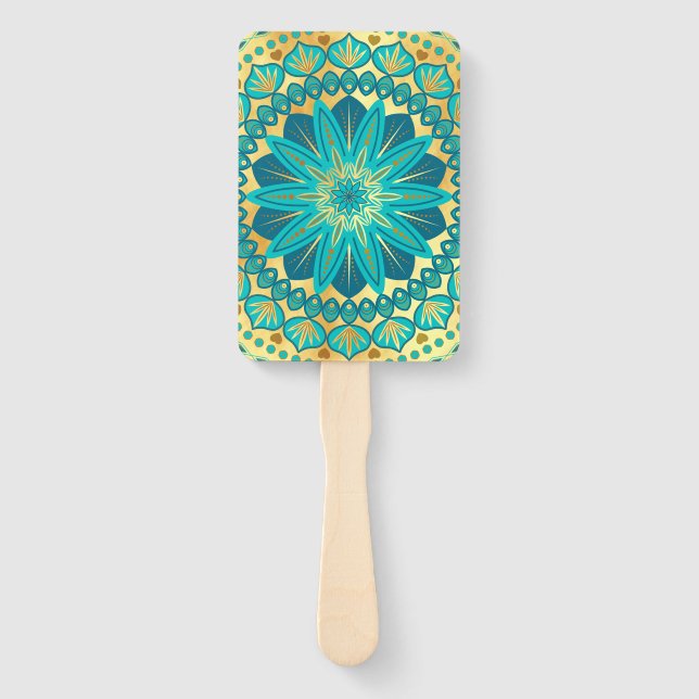 Leque Mandala Flor de Ouro Azul (Frente)