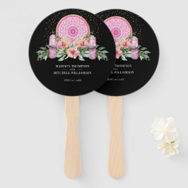 Leque Mandala Floral Rosa Cristais Casamento Metafísico