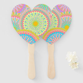 Leque Mandala Sobreposto Rosa Azul Amarelo Verde-Menta R