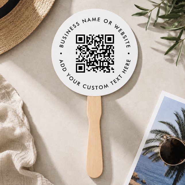 Leque Manual | Logotipo de Código QR Personalizado (Modern event hand fan with scannable QR design for events tables, warm venues & promo merchansie)