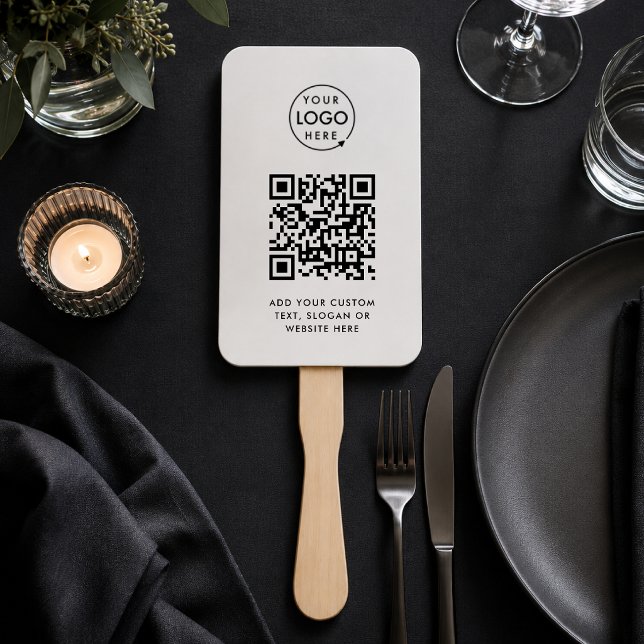 Leque Manual | Logotipo de Código QR Personalizado (Modern event hand fan with scannable QR design for events tables, warm venues & promo merchansie)