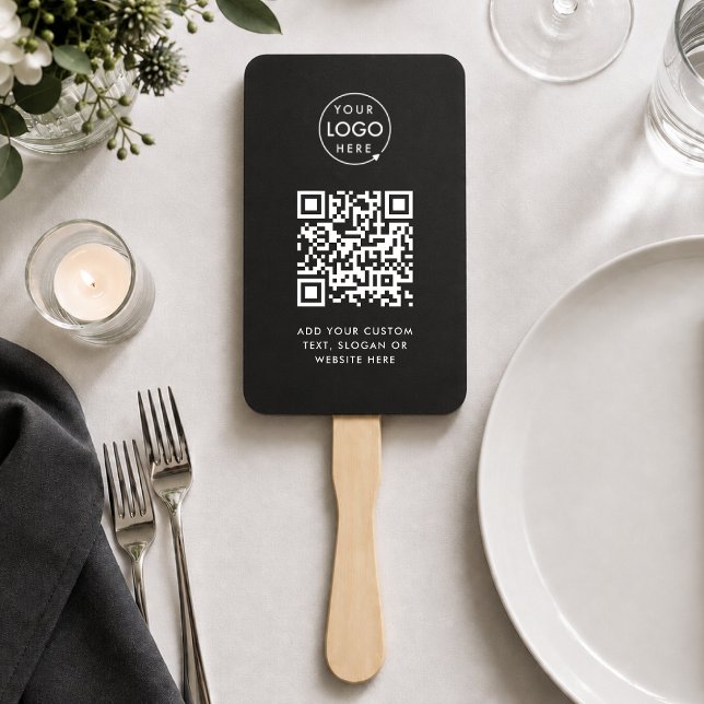 Leque Manual | Logotipo de Código QR Personalizado (Modern event hand fan with scannable QR design for events tables, warm venues & promo merchansie)