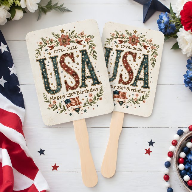 Leque manual Shabby Chic EUA 250º aniversário (Shabby Chic USA 250th Birthday Hand Fan)