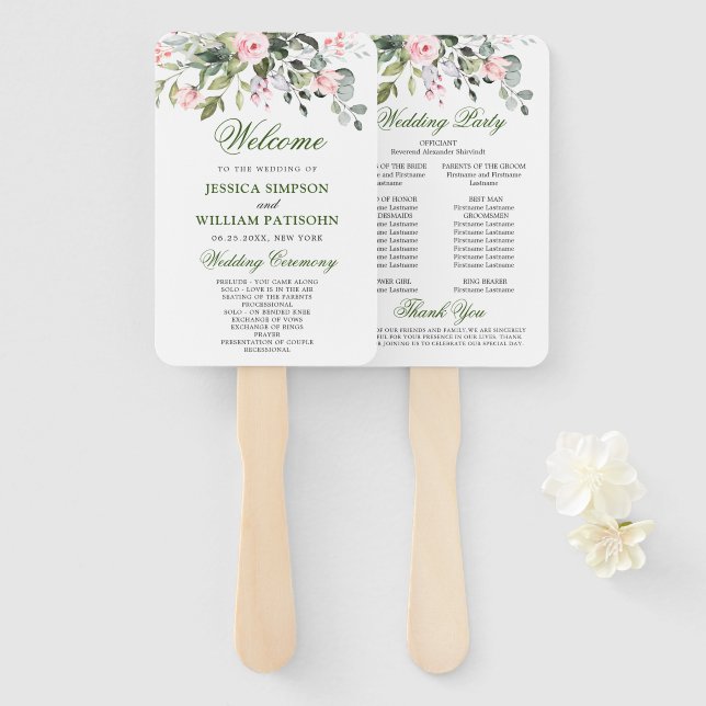 Leque Mão Do Programa De Casamento Eucalyptus Com Aquare (Frente e Verso)