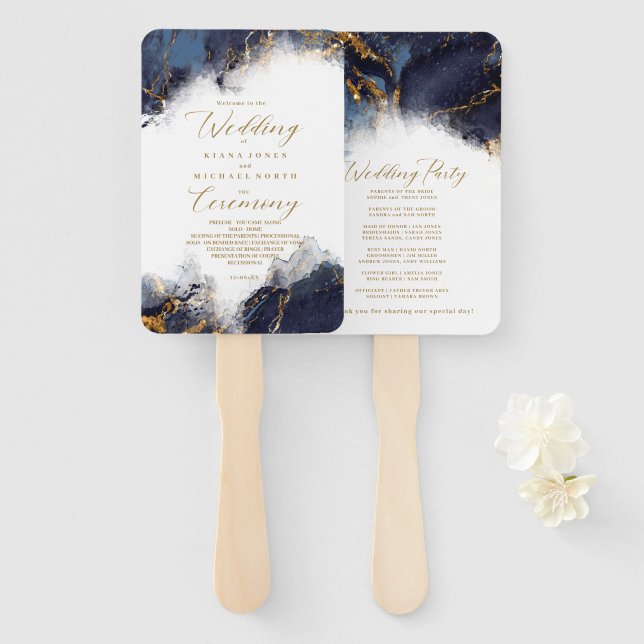 Leque Marble Glitter Wedding Program Bl Dourado ID644 (Frente e Verso)