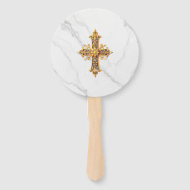 Leque Marble Look Hand Fan com cruz