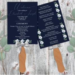 Leque Marinho Clássico Casamento Floral Azul e Aquarela