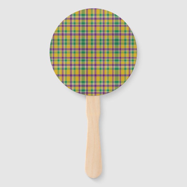 Leque Medalha colorida Mardi Gras Gingham (Frente)