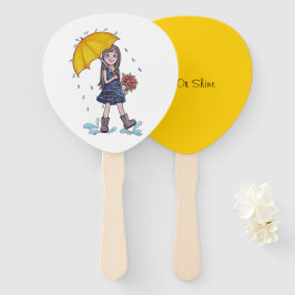 Leque Menina Com Guarda-Chuva Amarelo Em Aquarela