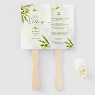 Leque Menu de Casamento de Ramos de Azeitona Elegante