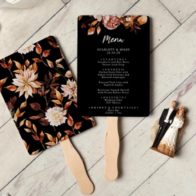 Leque Menu Floral Preto de Queda Conjunto de ventoinhas (Black Fall Floral Menu Set of Fans
)