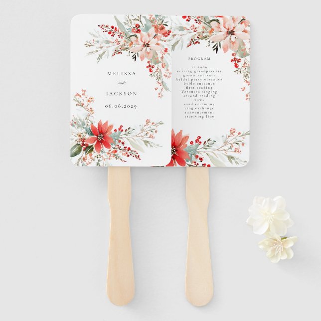 Leque Merry Christmas Poinsettia Flower Holiday (Frente e Verso)