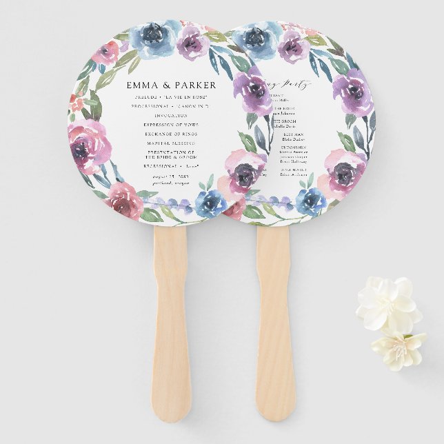 Leque Midnight Blooms | Programa de Casamento Personaliz (Frente e Verso)