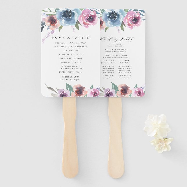 Leque Midnight Blooms | Programa de Casamento Personaliz (Frente e Verso)